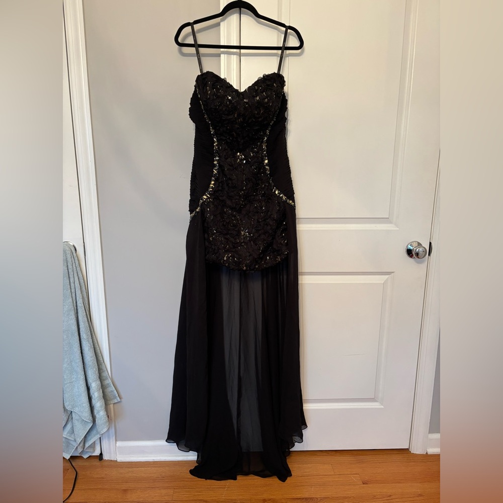 Disney Black Strapless Sequin High-Low Evening Dress